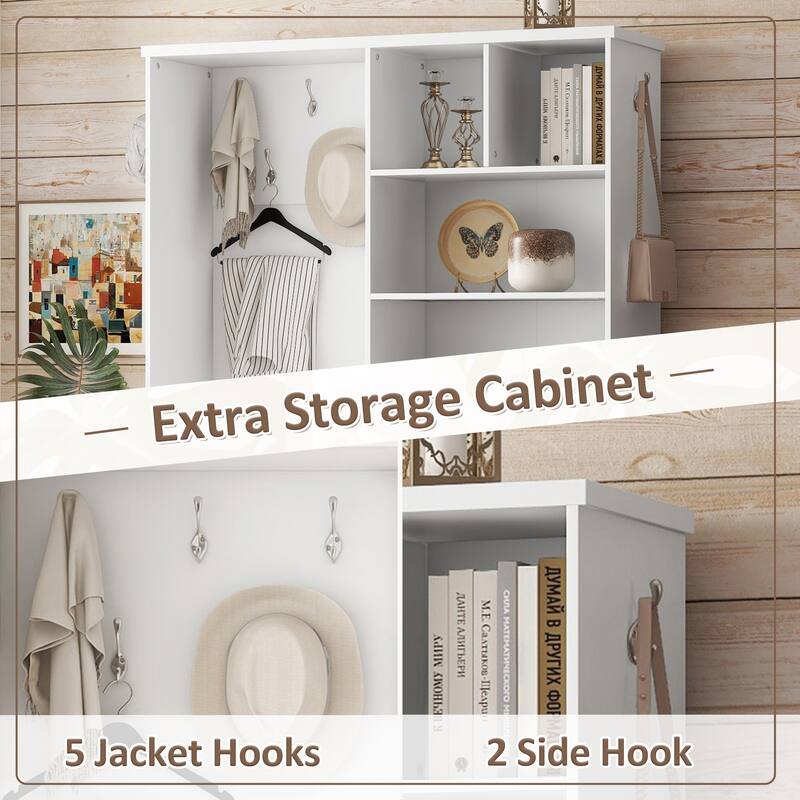 Multi-functional Hall Tree with Storage Shelves Drawers and Cabinet, Hallway Shoe Cabinet with Bench, Coat Rack with Hooks