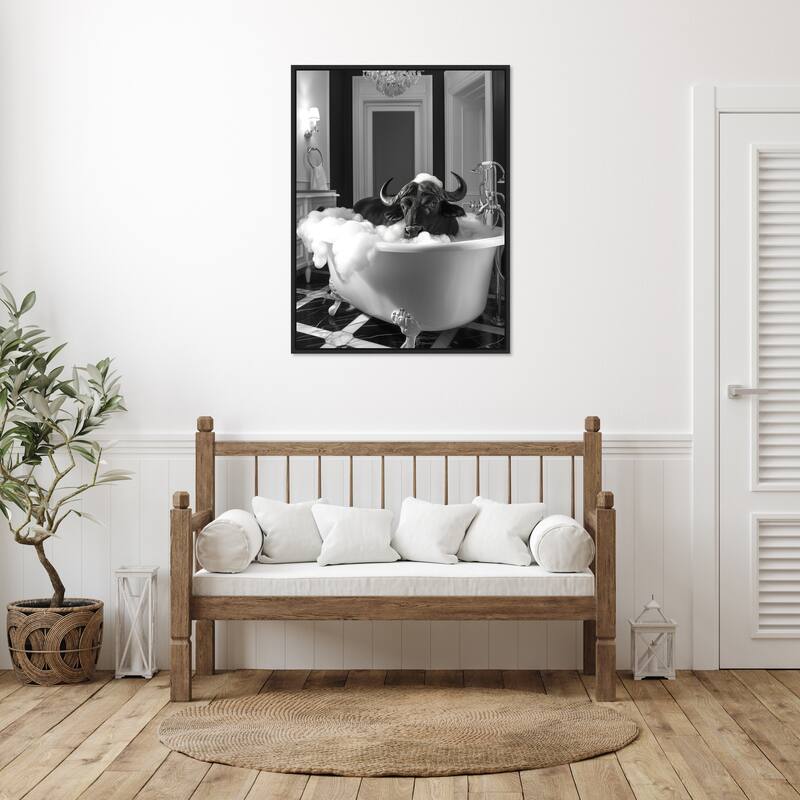 Rub a Dub Buffalo by Niky Rahner Framed Canvas Wall Art