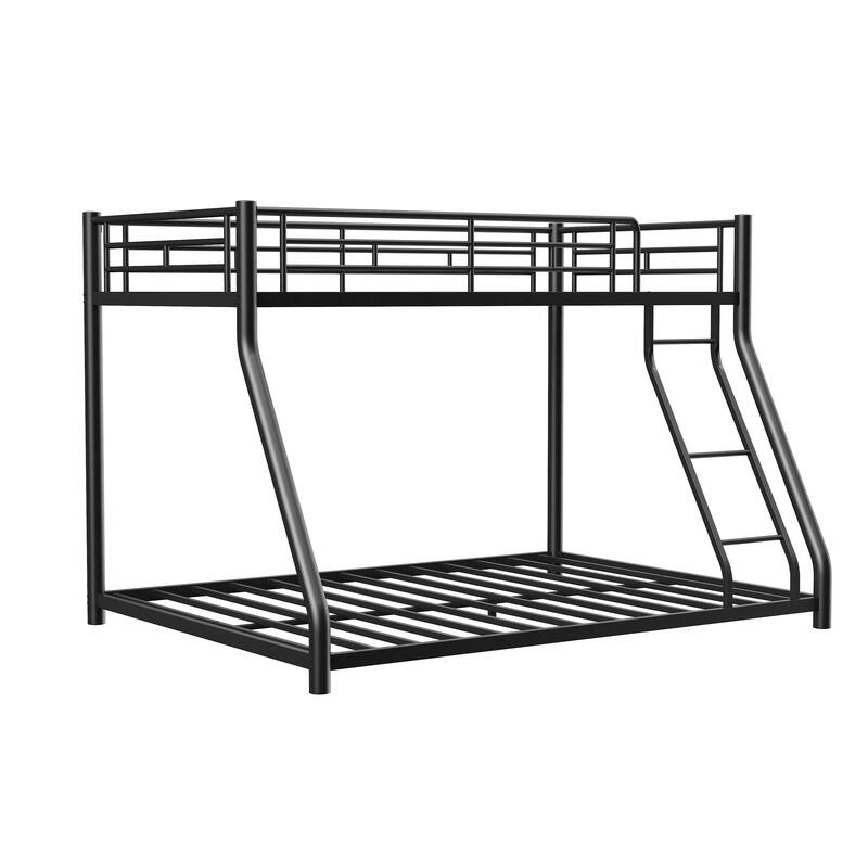 Twin Over Full Metal Bunk Bed, Heavy Duty Metal Bunk Bed Frame, Bunk Bed Twin Over Full with Ladder & Full-Length Guardrail