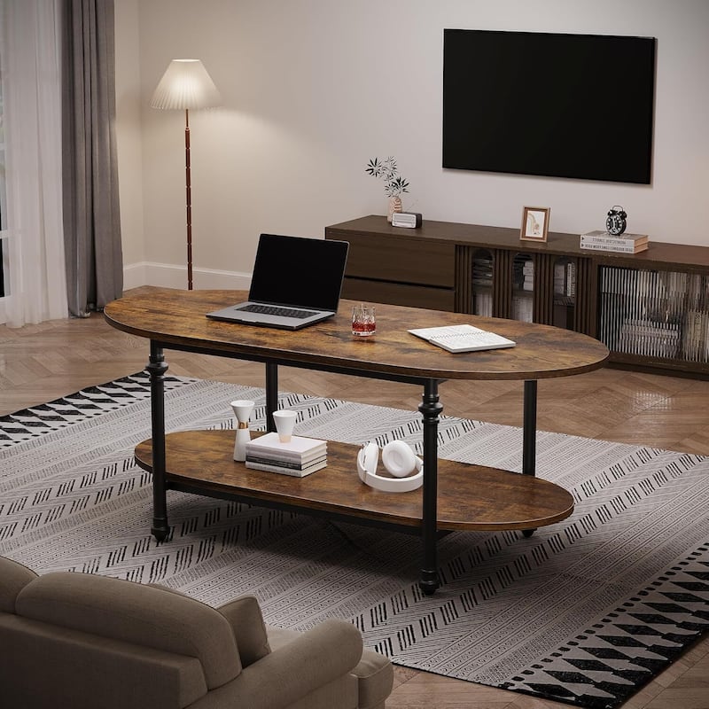 Oval Coffee Table Unique Tea Table 47.2" Mid Century Cocktail Table