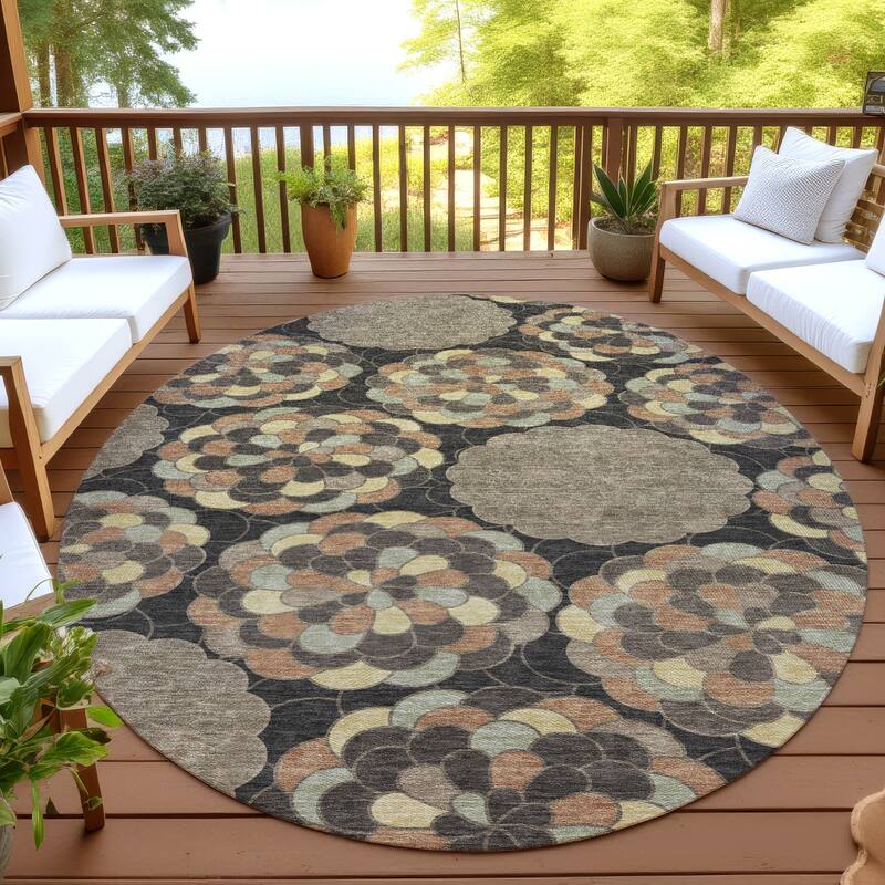 Machine Washable Indoor/ Outdoor Mosaic Cluster Chantille Rug - Brown - 8' x 8'