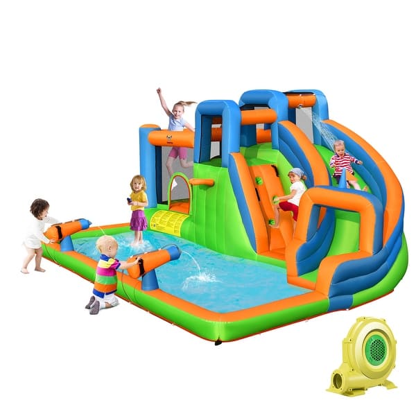 slide 2 of 9, Gymax Inflatable Water Slide Giant Bounce Castle w/ Dual Climbing Kids