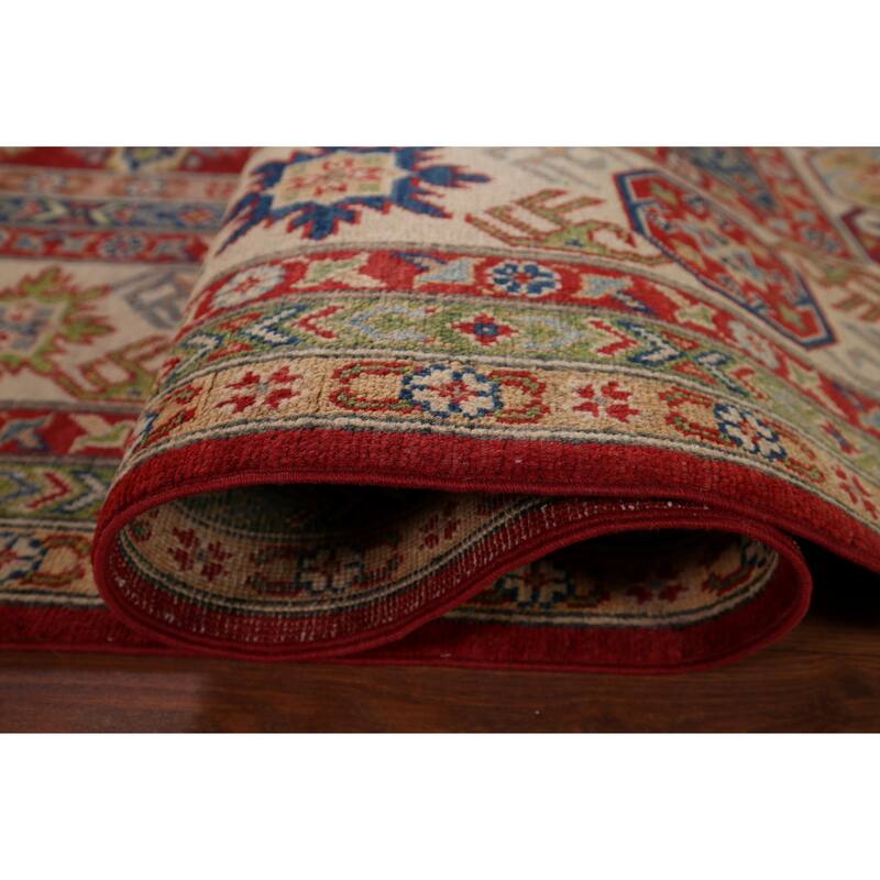 Geometric Red Kazak Area Rug Hand-Knotted Wool Carpet - 8'11" x 11'10"