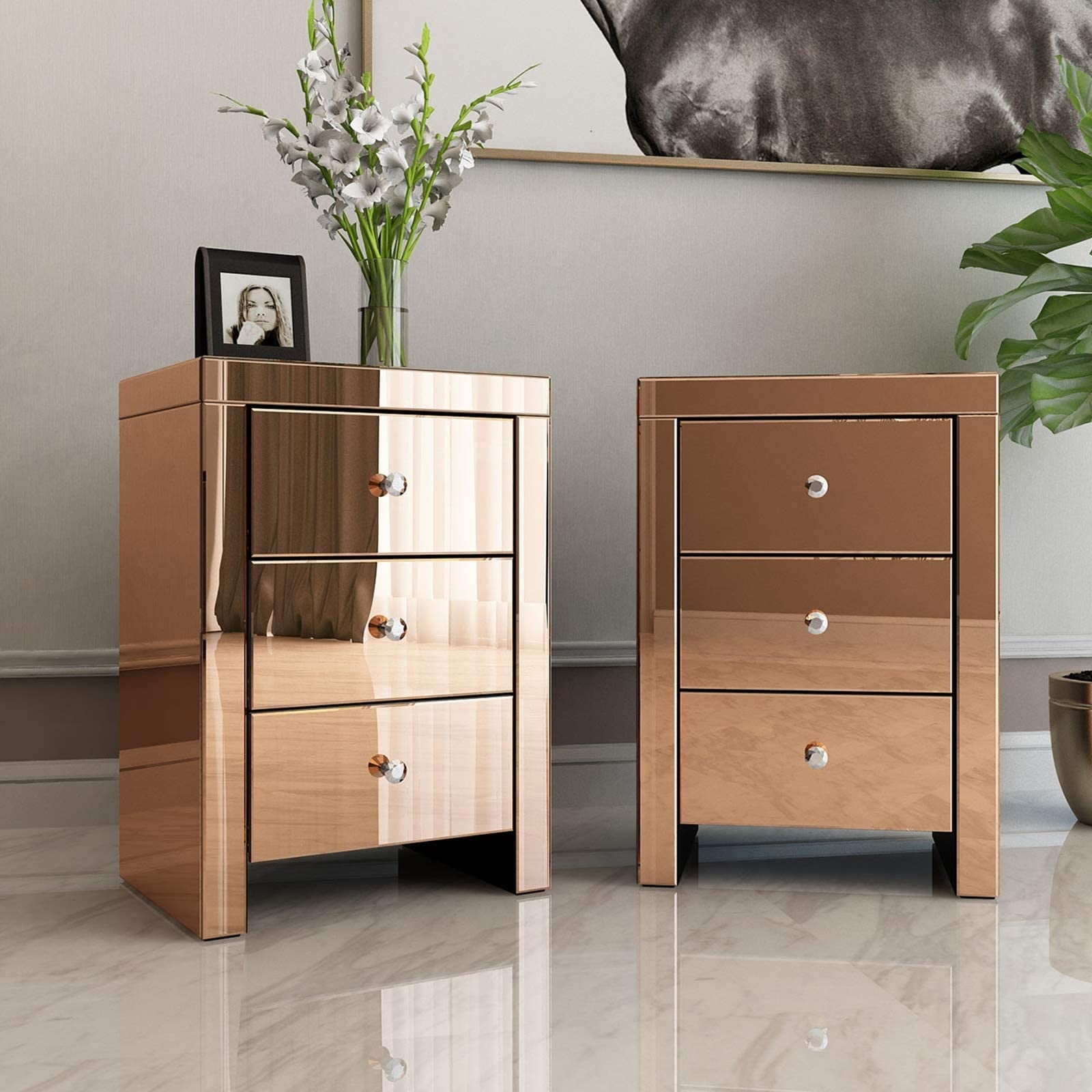 Rose gold store mirrored nightstand