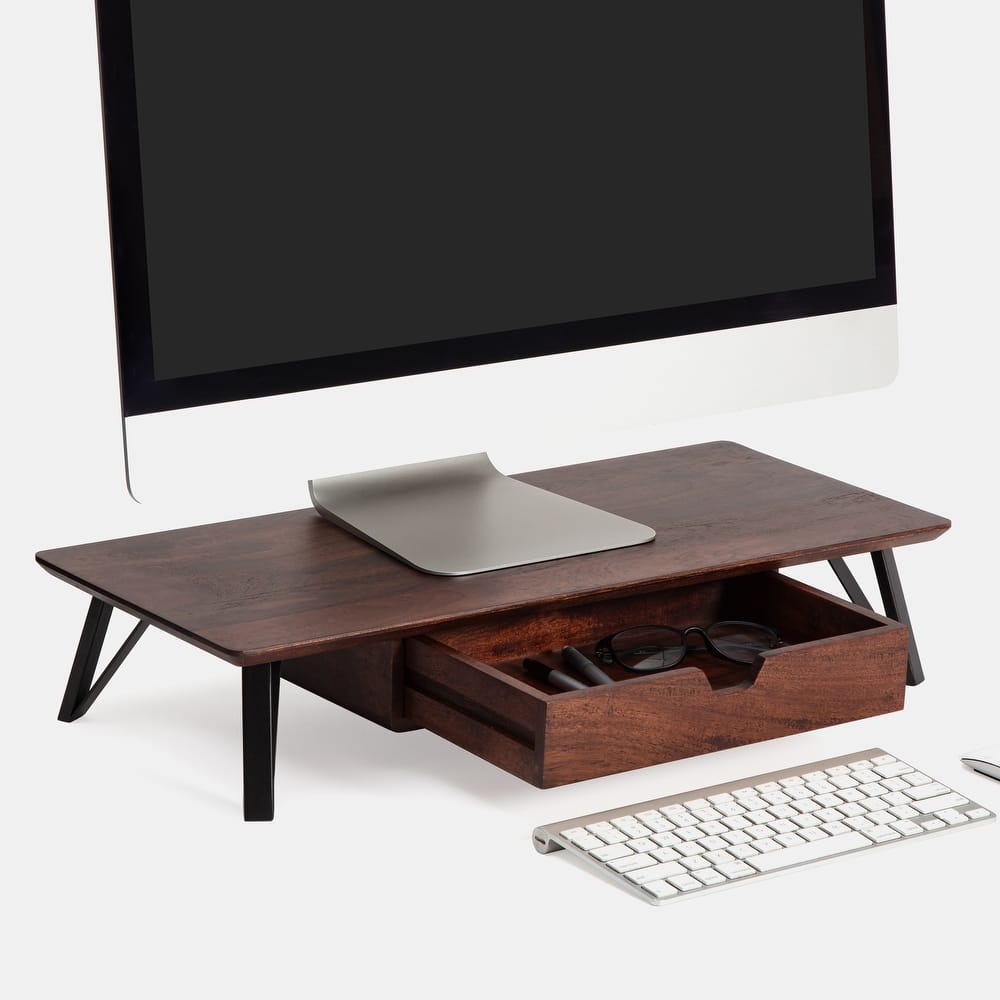 Jani Wood Monitor Stand Riser Desk - Ergonomic Design Stand, Desktop Organizer Table for Home, Office Workspace, Gaming Desk