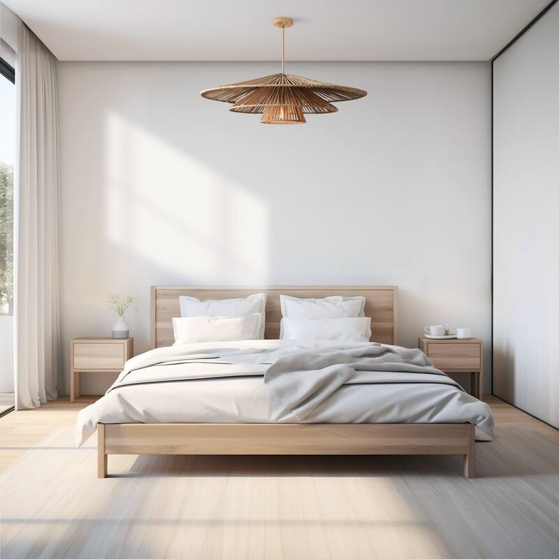 Sammie Rattan Pendant Light Natural Tiered 1-Light Handwoven Ceiling Light For Modern, Transitional, Farmhouse, Boho Room Decor