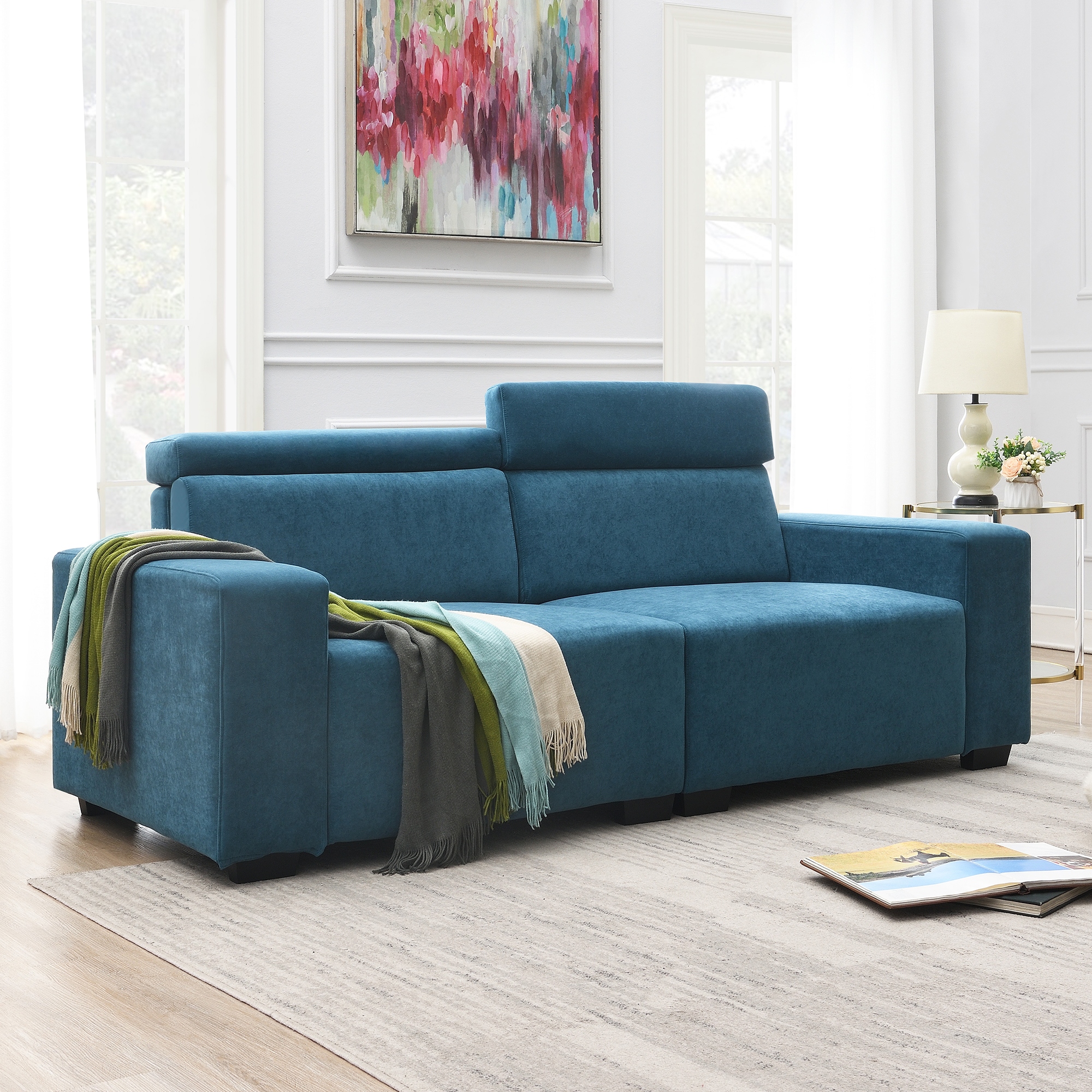 Blue power online reclining loveseat