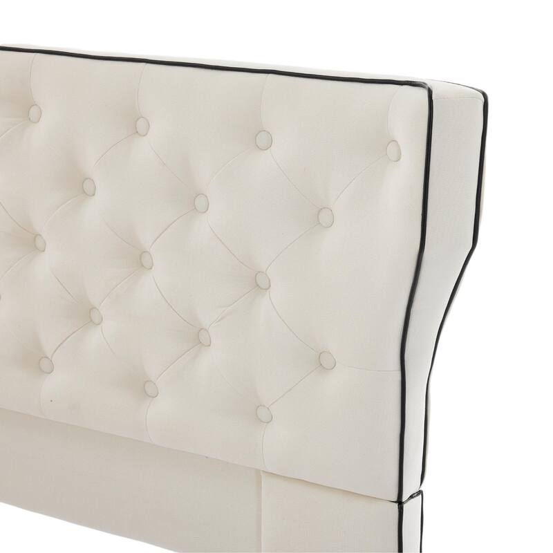 Christopher Knight Home - Aveline Modern Upholstered Platform Bed with Curved Back Headboard and Button Tufted Design