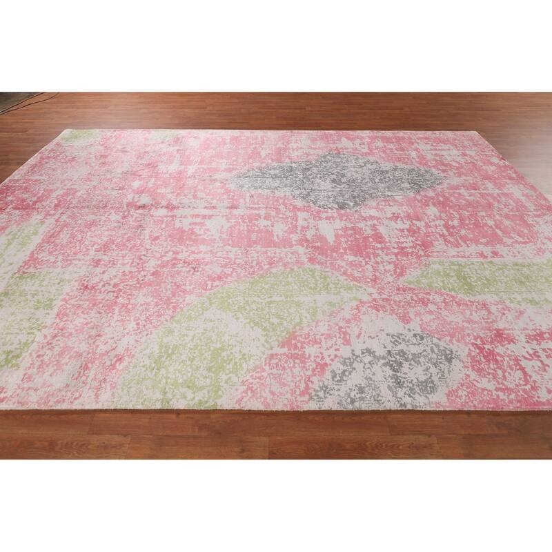 Contemporary Abstract Indian Area Rug Hand-Knotted Wool Carpet - 9'10"x 11'11"