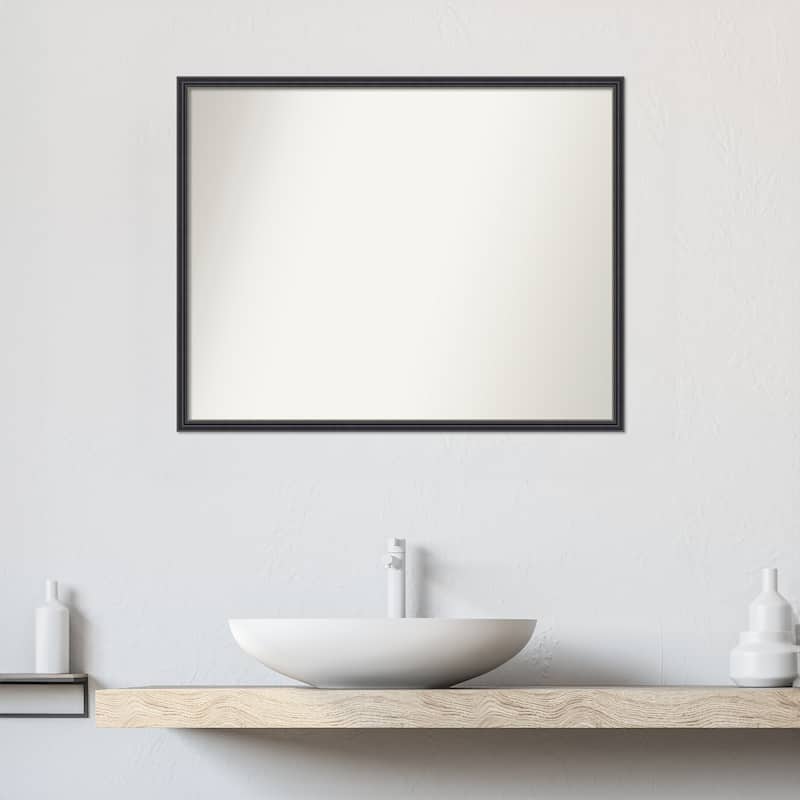Stylish Black Narrow Non-Beveled Wood Framed Bathroom Vanity Wall Mirror - Stylish Black Narrow