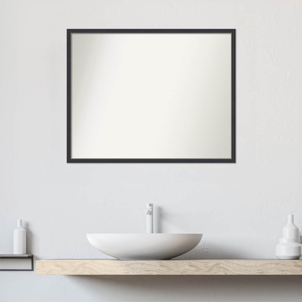 Stylish Black Narrow Non-Beveled Wood Framed Bathroom Vanity Wall Mirror - Stylish Black Narrow