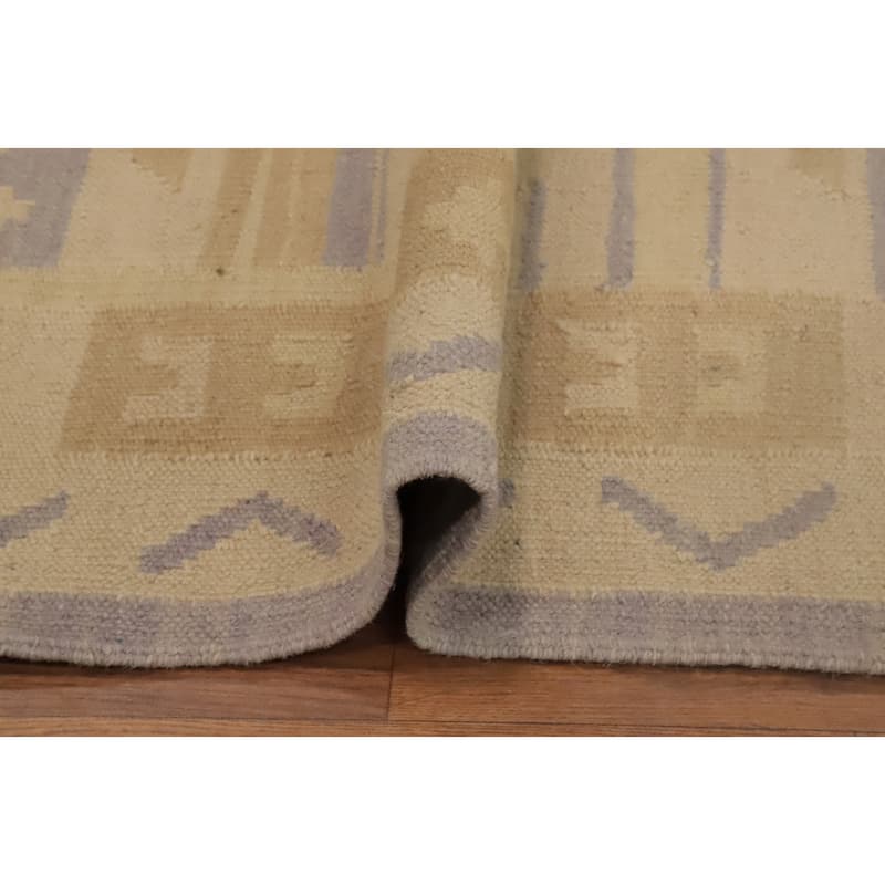 Hand Woven Oriental 100% Wool Carpet Southwestern Tribal Beige & Ivories Kilim Area Rug - 4' 3'' X 2' 1''