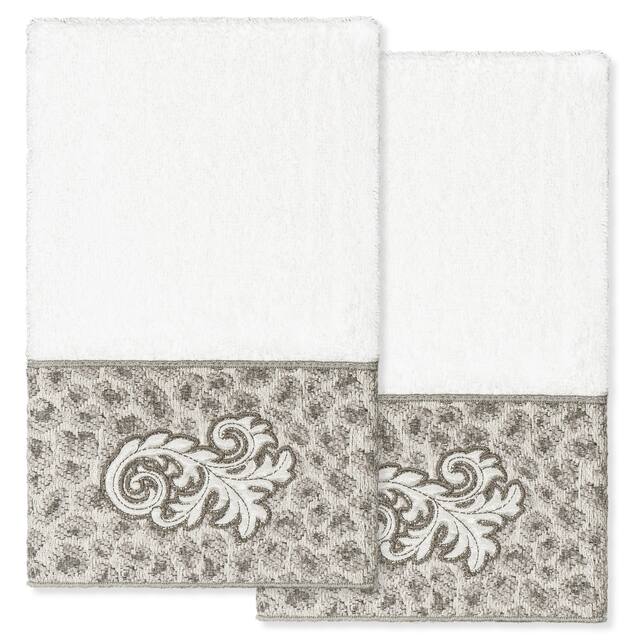 Authentic Hotel and Spa 100% Turkish Cotton April 2PC Embellished Hand Towel Set - White