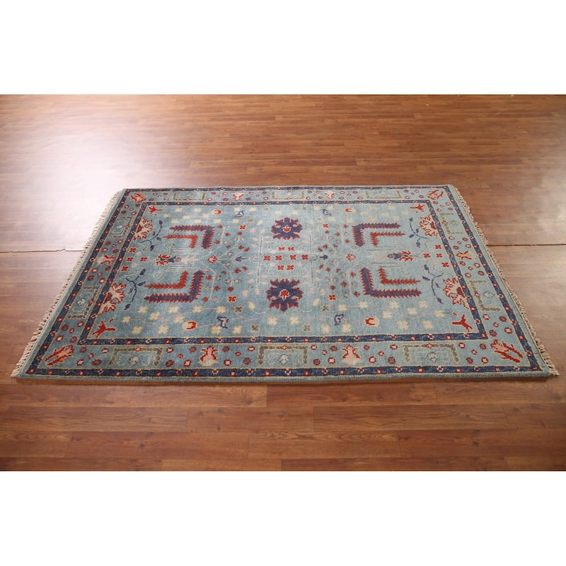 Light Blue Oushak Accent Rug Hand-Knotted Wool Carpet - 4'0"x 5'11"