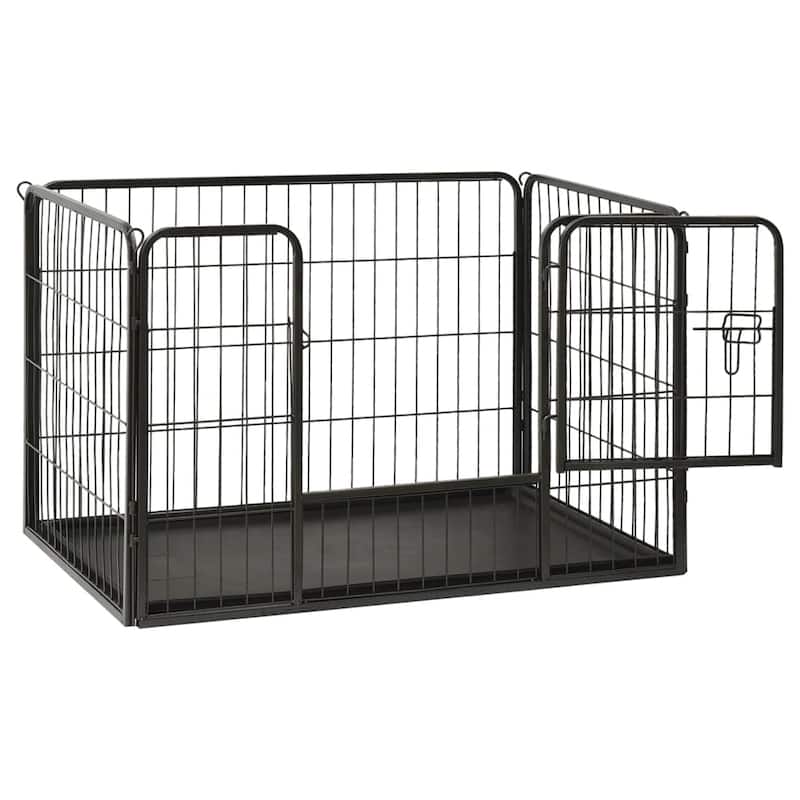 vidaXL Puppy Playpen Exercise Folding Enclosure Pet Kennel Cage Steel Black