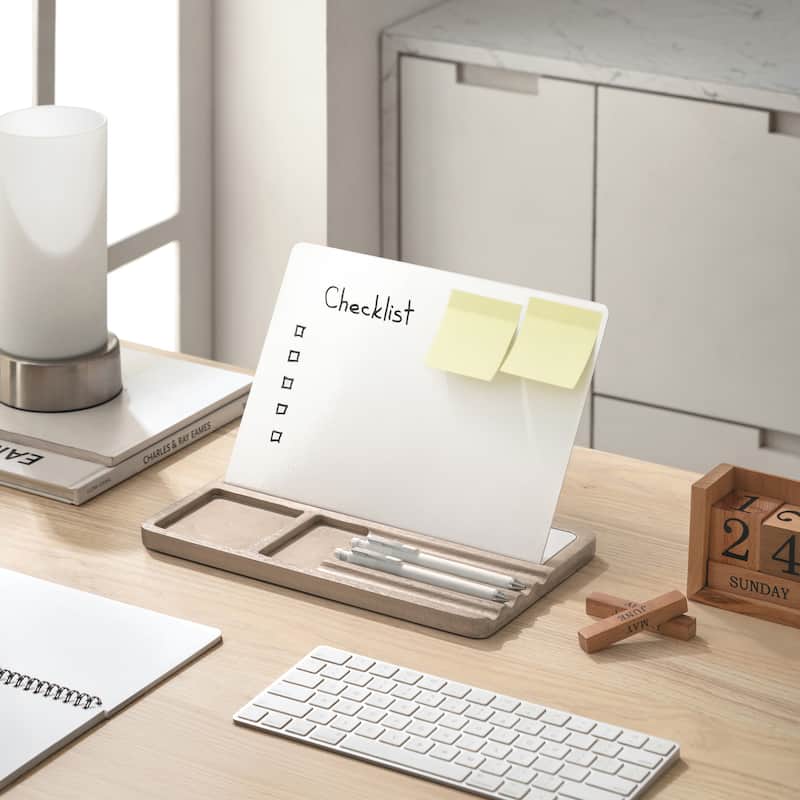 Jani Wooden Desk Organizer with Magnetic Whiteboard - Solid Wood, Hidden Storage & Anti-Skid Base for Home, Office & Workspaces - Clear