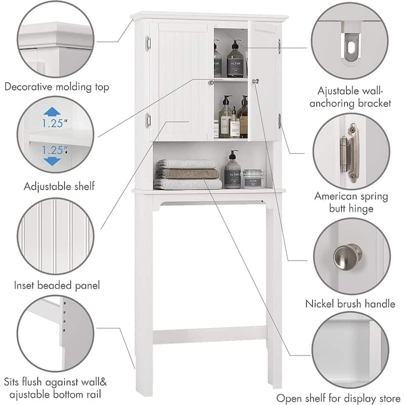 UTEX Bathroom Storage Over The Toilet, Bathroom Cabinet Organizer with Adjustable Shelves and Double Doors