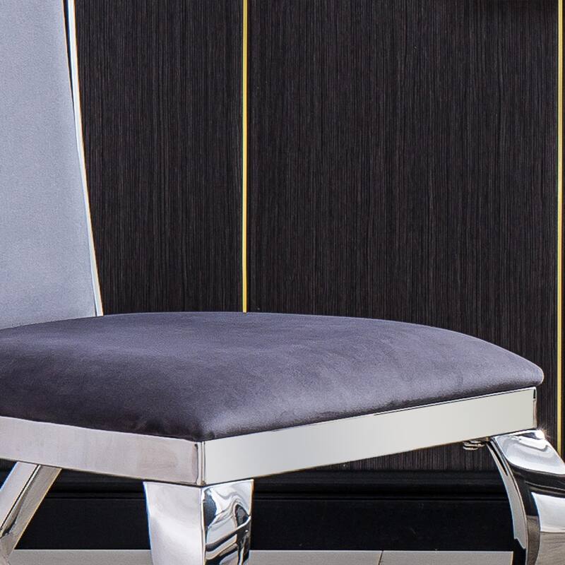 Set of 2 Leatherette/Velvet Unique Design Backrest Dining Chair with Stainless Steel Legs