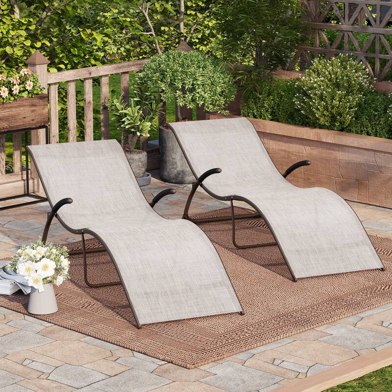 Crestlive Products Outdoor Aluminum Chaise Lounge Chair with Adjustable Backrest