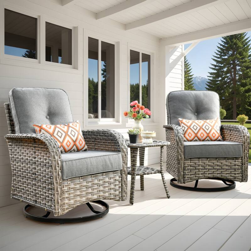 OVIOS 10 Pieces Outdoor Wicker Swivel Chair Set With Solar-Powered Coffee Table