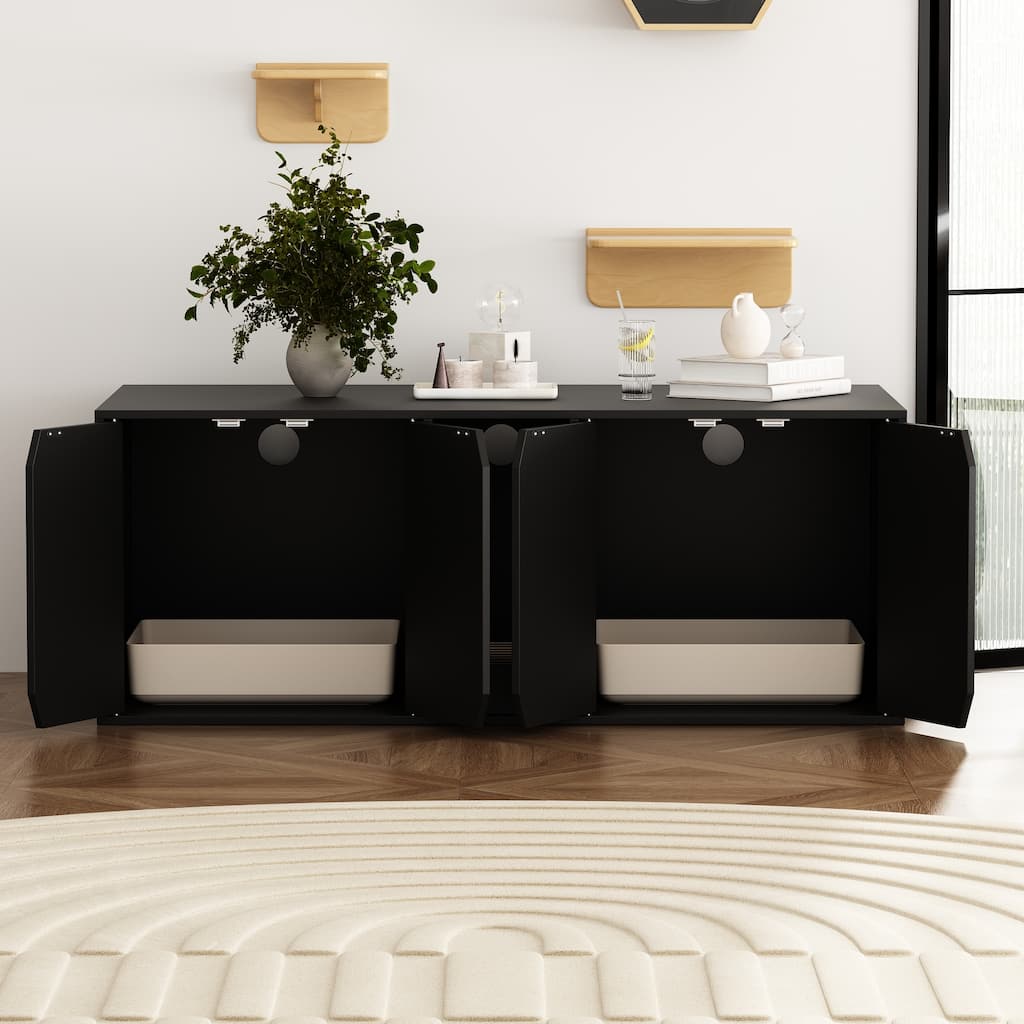 Cat Litter Box Enclosure, Wooden Large Cat Washroom Storage Cabinet