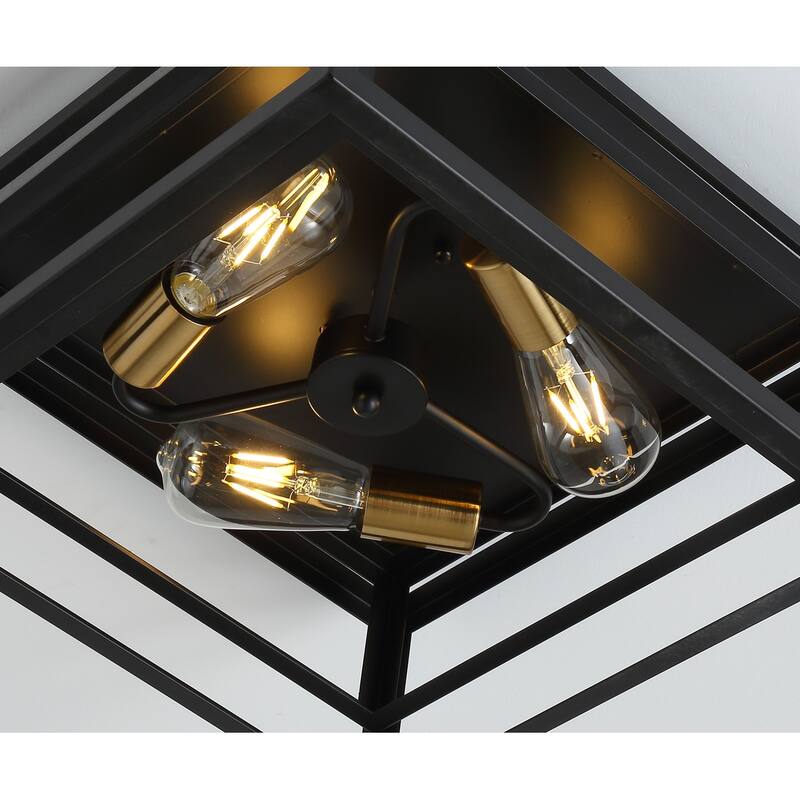 Industrial Black 3-Light Caged Ceiling Lamp for Kitchen Dining Room