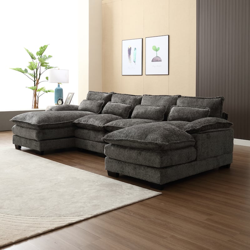 Gray Large Modular U-Shape Sectional Sofa with Throw Pillows