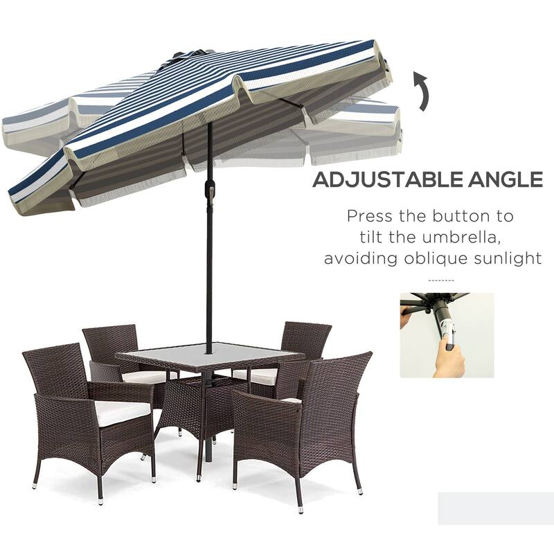 Outsunny 9ft Patio Umbrella with Push Button Tilt and Crank, Ruffled Outdoor Market Table Umbrella with Tassles and 8 Ribs