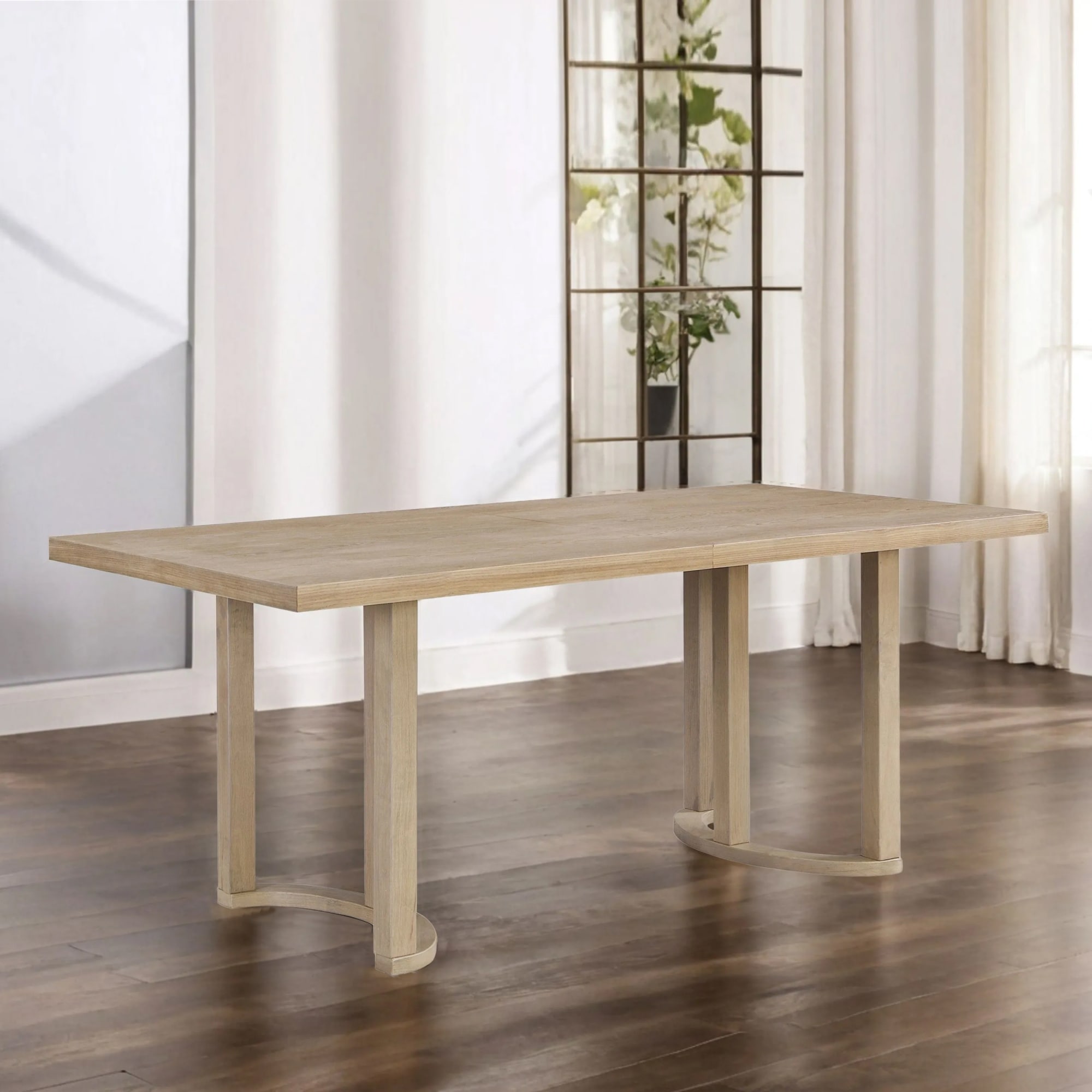 Roomfitters 69-Inch Modern Dining Table, Rectangular Solid Wood MDF Kitchen Table, Curved Trestle Base