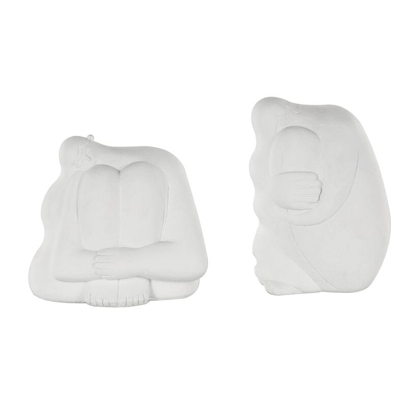 White Resin Abstract People Decorative Sculpture with Tucked Sitting Position (Set of 2)