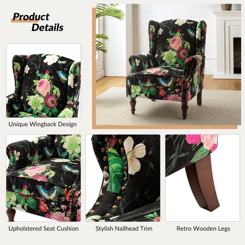Gott Traditional Wingback Armchair with Solid Wood Legs Set of 2 by HULALA HOME