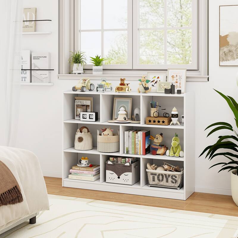 Freestanding 3-Tier Bookcase with 8 Open Cubes and Sturdy Screw Construction and Floor Protection