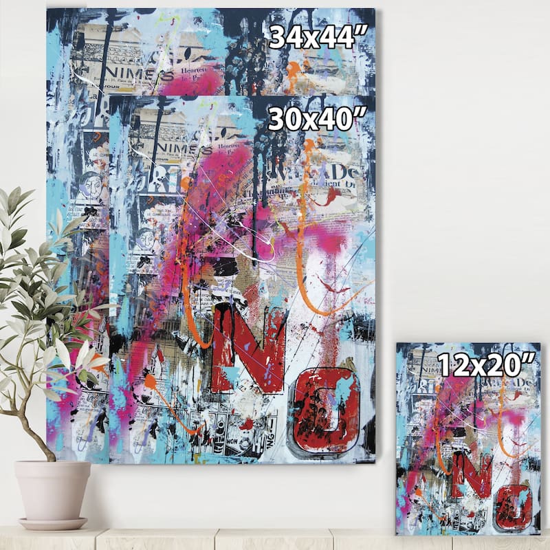 Designart "Old Style Newspaper Street Art Collage IX" Modern & Contemporary Canvas Artwork Print