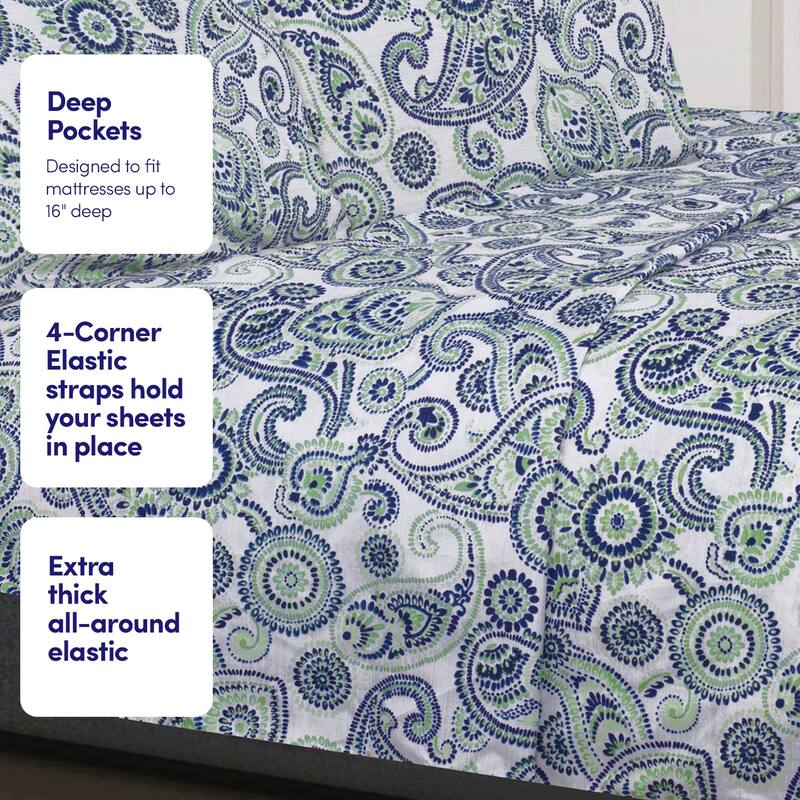 Sweet Home Collection 4 Piece Modern Paisley Printed Sheet Set, Double Brushed Microfiber