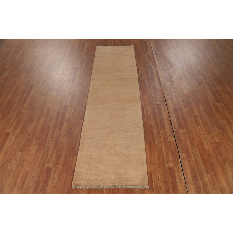 Light Brown Gabbeh Modern Runner Rug Hand-Knotted Wool Carpet - 2'7"x 9'9"