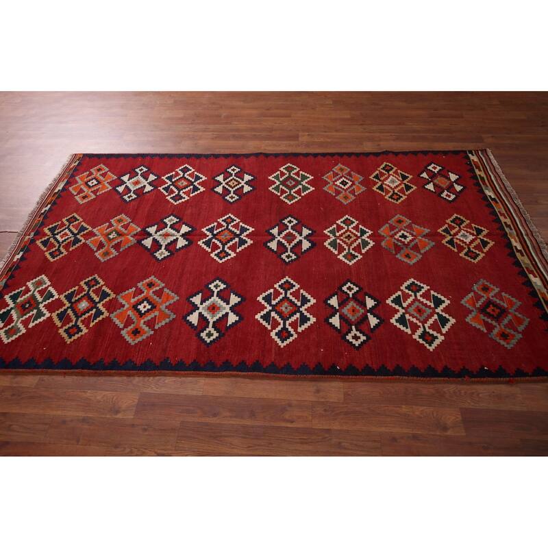 Red Kilim Qashqai Persian Area Rug Hand-Woven Wool Carpet - 4'2"x 7'4"