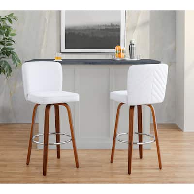 Porch & Den Holden 30" Fixed-Height Upholstered Bar Stool with Bent Wood Legs & Round Footrest (Set of 2)