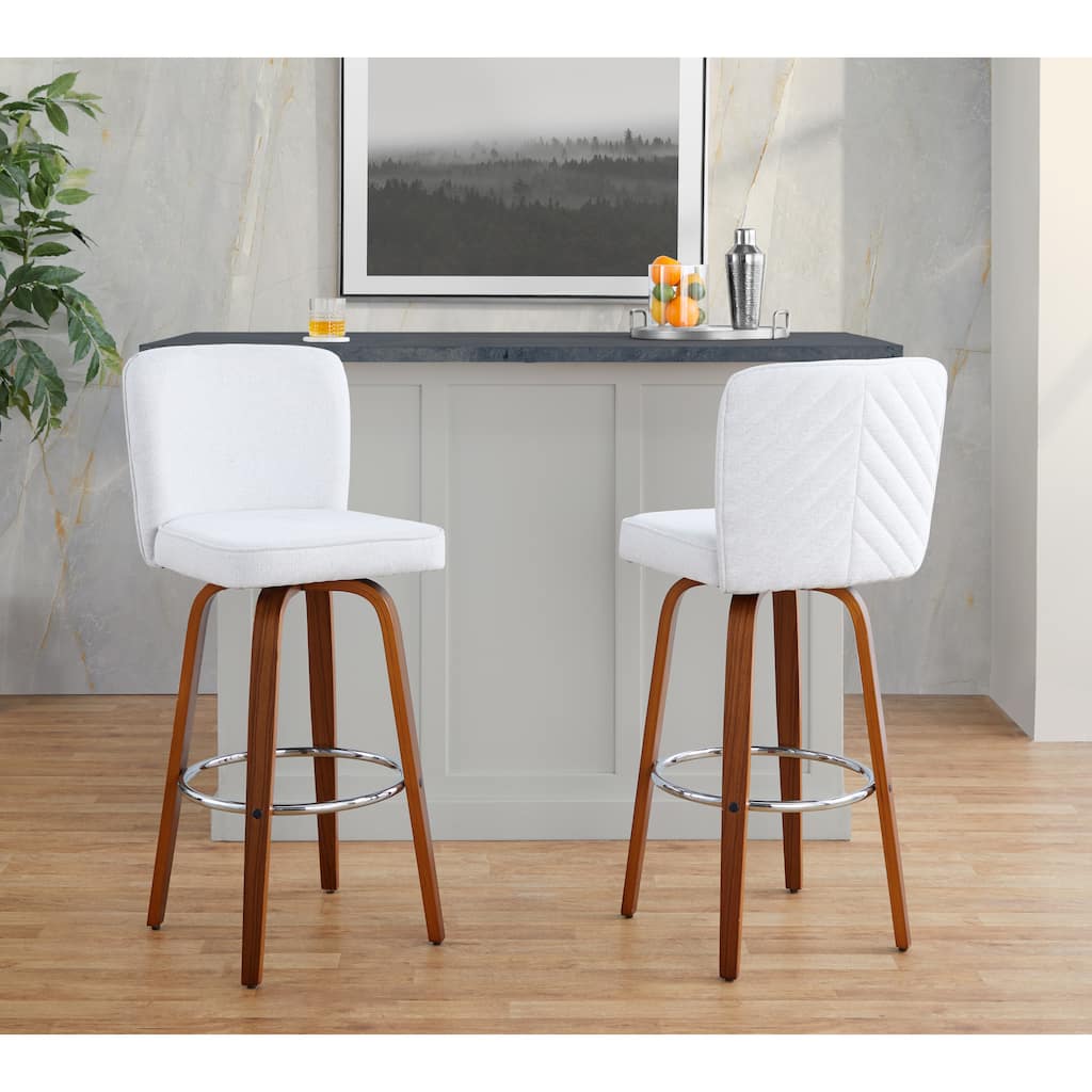 Porch & Den Holden 30" Fixed-Height Upholstered Bar Stool with Bent Wood Legs & Round Footrest (Set of 2)