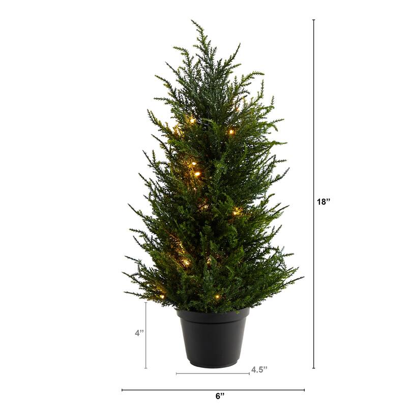 Artificial Cypress Tree with Lights - 18 Inch Indoor Outdoor Decorative Tree - Green - 11-20 Inches