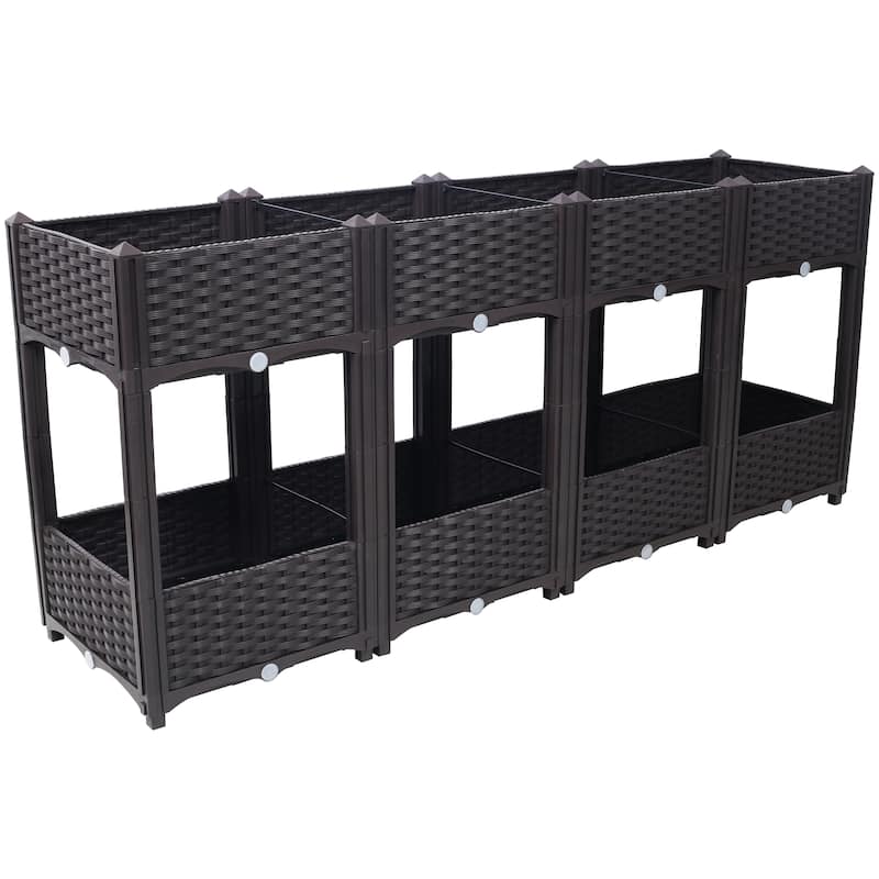 Modern Minimalist Garden Bed with Drainage Plug Raised Bottom Drainage Holes, for Vegetable Flower Herb Outdoor - 8' x 10'