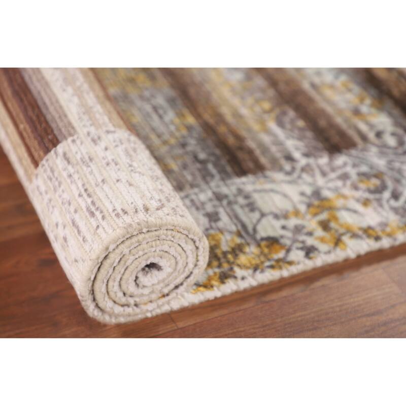 Striped Indo Abstract Oriental Accent Rug Handmade Wool Carpet - 2'8"x 4'10"