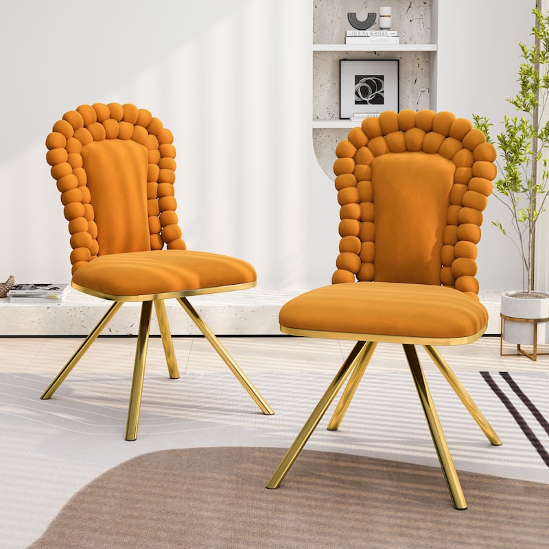 2-Piece Vanity Chair Dining Chairs, Velvet Accent Chairs Swivel Chair with Ball-Shaped Backrest