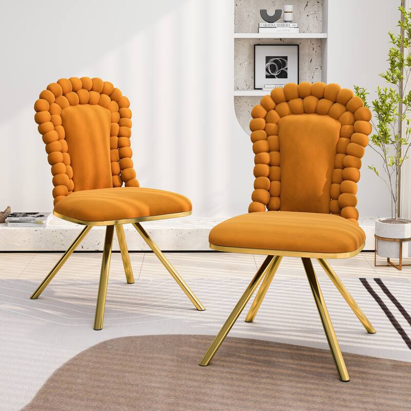 Velvet Dining Chairs Set of 2, with Gold Metal Legs, Upholstered Dining Chairs,360°Swivel for Dining Room, Kitchen - Orange