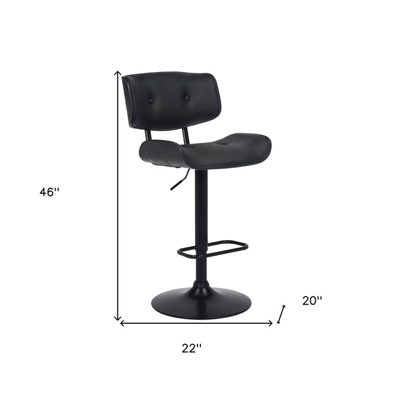 Black Fabric Adjustable Swivel Bar Chair with Low Back and Footrest - 22” D x 20” W x 46” H