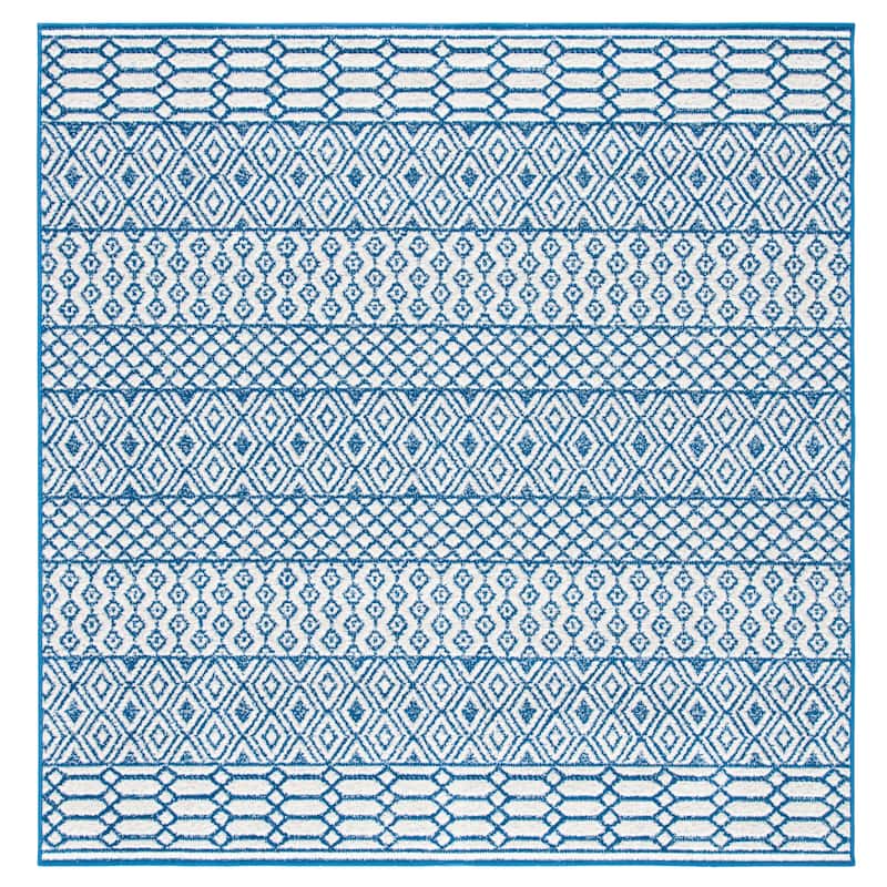 SAFAVIEH Belmont Zyhra Kreszenz Boho Rug - 6'7" Square - Navy/Grey
