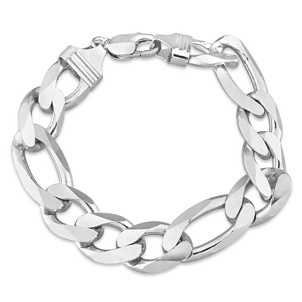 Miadora 14.5mm Figaro Chain Bracelet Sterling Silver- 9 in