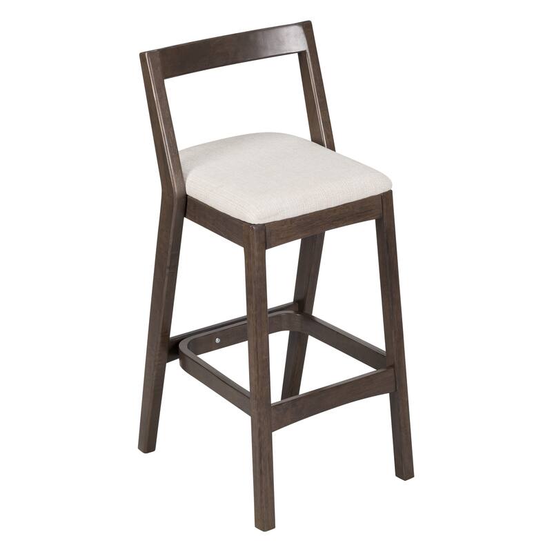 Indoor Rubberwood Barstool, Natural Finished and Beige Upholstery, Set of 2