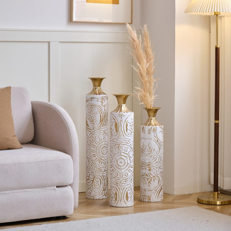 Set of 3 Gorgeous Home Floor Decoration Large Glazed Metal Vases (24"/28.7"/33.5" H)