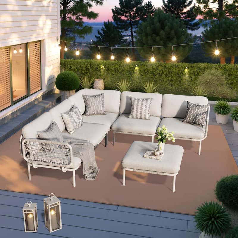 VredHom Outdoor Patio Aluminum PE Rattan Sectional Sofa Free Combination Conversation Seating Sets with Cushions