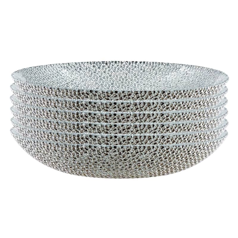 Stylish Glass Soup Plates with Pebble Design Perfect for Serving Soup Salads or Pasta - Set-6 - Silver